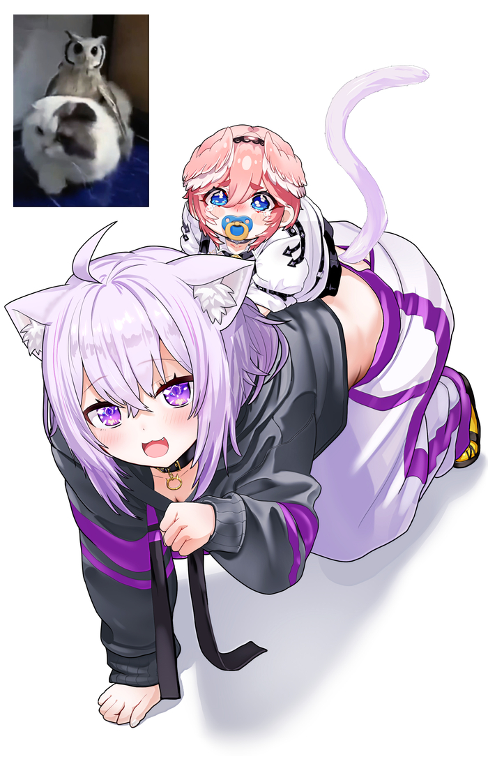 Nekomata Okayu   Takane Lui , Anime Art, Hololive, Nekomata Okayu, Takane Lui, , , Animal Ears, , Virtual YouTuber