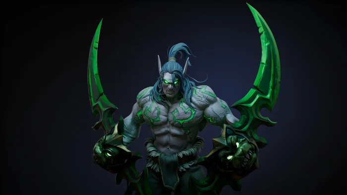 Illidan | My work, in which I consolidated my skills in sculpting and hair - My, Illidan, 3D modeling, Blender, Computer graphics, Digital, World of warcraft, Warcraft, 3D, 3D graphics, Art, Longpost