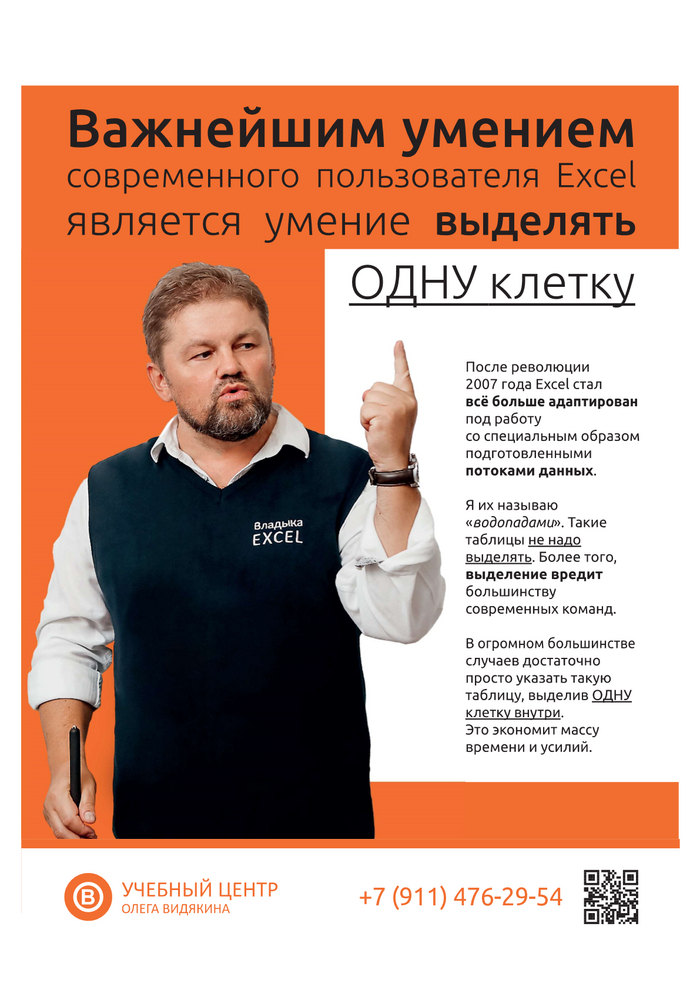 Важнейшим умением современного пользователя в Excel является умение выделять 1 клетку