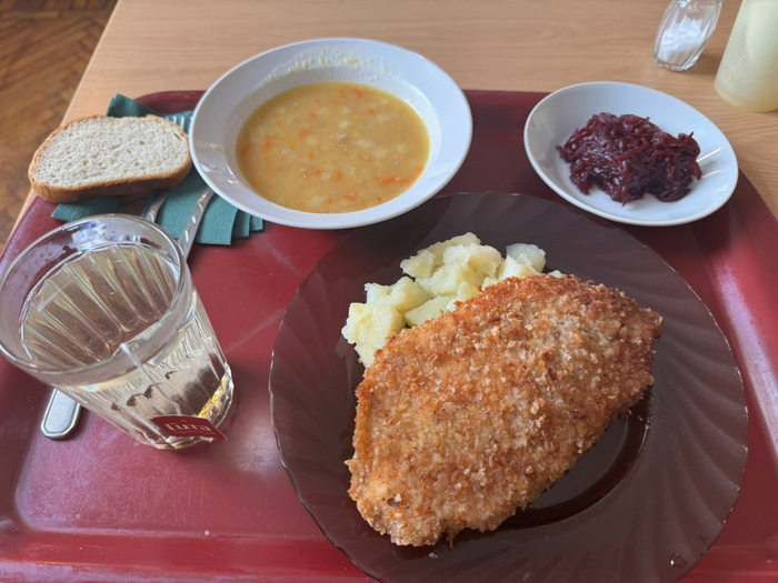 Про столовую внутри фабрики-кухни я уже рассказывал, поэтому фот вам фотография обеда. Он стоит 250 рублей.