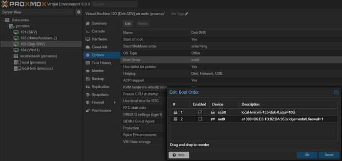  options =&gt; boot order     