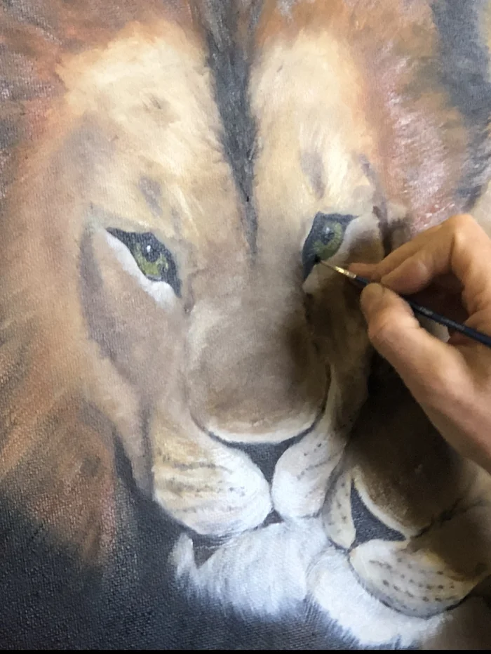 Eyes) - My, Painting, Canvas, Author's painting, Oil painting, Eyes, Animalistics, a lion, Painting, Longpost