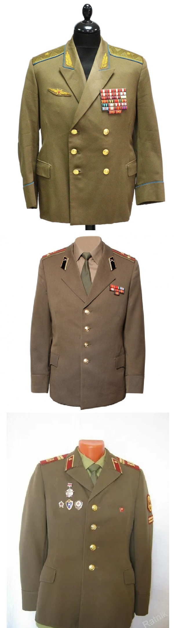 Сверху вниз: генерал, офицер, сержант.