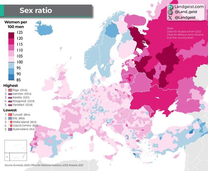 Соотношение женщин на 100 мужчин