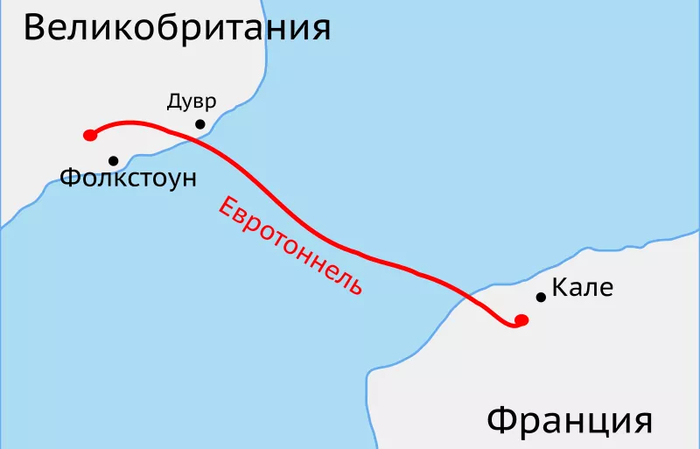 Условная карта Евротоннеля