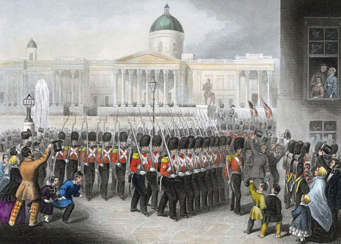 Отъезд 3-го батальона Гренадерского полка пешей Гвардии, в Крым от Трафальгарской площади (Лондон) 22 февраля 1854 года (гравюра 1858 года). <!--noindex--><a href="https://pikabu.ru/story/iz_staryikh_gazet_i_zhurnalov_pervaya_oborona_sevastopolya_fevral_1854_g_chast_2_12555260?u=https%3A%2F%2Fwaterloo-collection.ru%2F2103%2F&t=https%3A%2F%2Fwaterloo-collection.ru%2F2103%2F&h=25d045b8d7c722152823a4a393cc4b4ab7015310" title="https://waterloo-collection.ru/2103/" target="_blank" rel="nofollow noopener">https://waterloo-collection.ru/2103/</a><!--/noindex-->