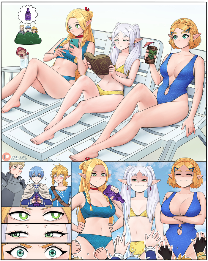    ? , Anime Art, Frieren, Marcille Donato, Princess Zelda, Himmel, Laios Touden, Link, Sousou no Frieren, Dungeon Meshi, The Legend of Zelda, , , , One-piece swimsuit