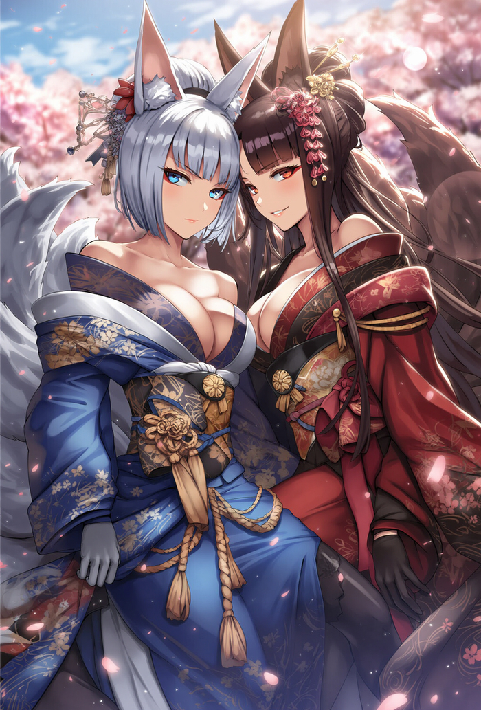  Anime Art, Pixiv, ,  , Azur Lane, Kaga, Akagi