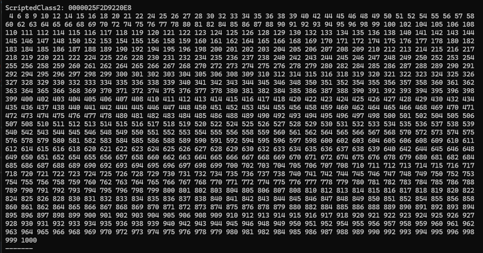 и результат его работы (обратите внимание, что вызов метода isPrime для ScriptedClass2 имеет инвертированный результат)