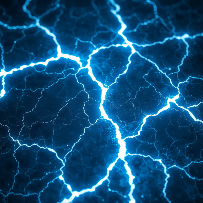 Magical glowing craquelure pattern, ethereal blue cracks on obsidian surface, arcane energy pulsing through fractures, cinematic lighting, unreal engine 5 render, 4K detailed fantasy texture