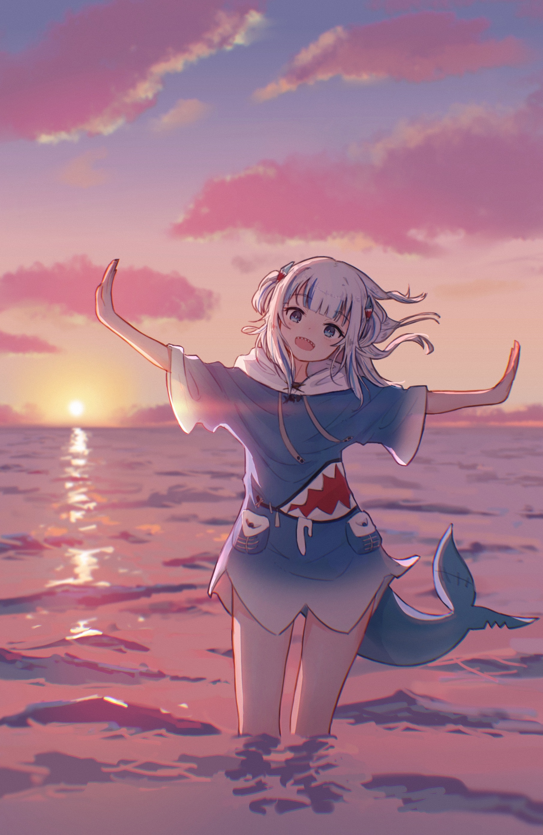 Gura - Anime, Anime art, Virtual youtuber, Gawr gura, Hololive, Sunset