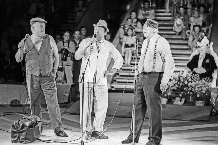 Совместное выступление в честь 60-летнего юбилея Олега Попова в цирке на Ленинских горах (1990 год).