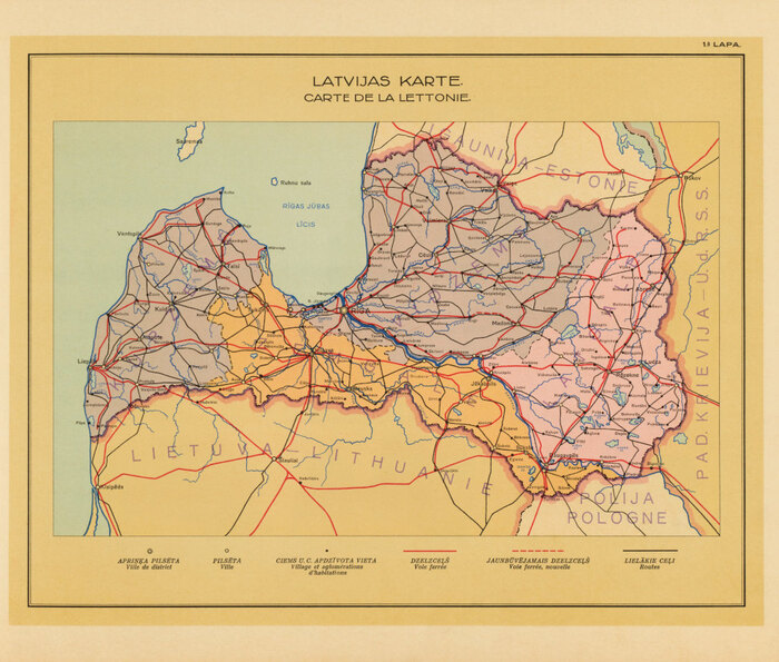 Карта регионов Латвии, 1938 г