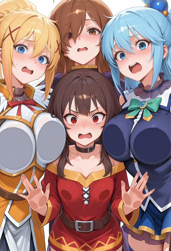,    , Anime Art, Konosuba, Megumin, Darkness, Aqua, Wiz