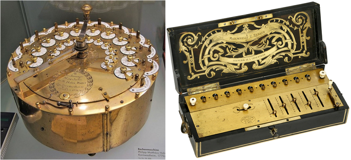 11-разрядный калькулятор Гана (Hahn), 1770-е, и калькулятор Кольмара, 1820-е годы. Обе машины использовали ступенчатые валики Лейбница. Материал из Википедии и сайта <!--noindex--><a href="https://pikabu.ru/story/ot_schetnyikh_palochek_do_pakov_kratkaya_istoriya_vyichislitelnyikh_mashin_12683049?u=https%3A%2F%2Fauction-team.de%2F&t=https%3A%2F%2Fauction-team.de%2F&h=6247eb3735b02f06a08fcff825c0f1538f5a2972" title="https://auction-team.de/" target="_blank" rel="nofollow noopener">https://auction-team.de/</a><!--/noindex-->