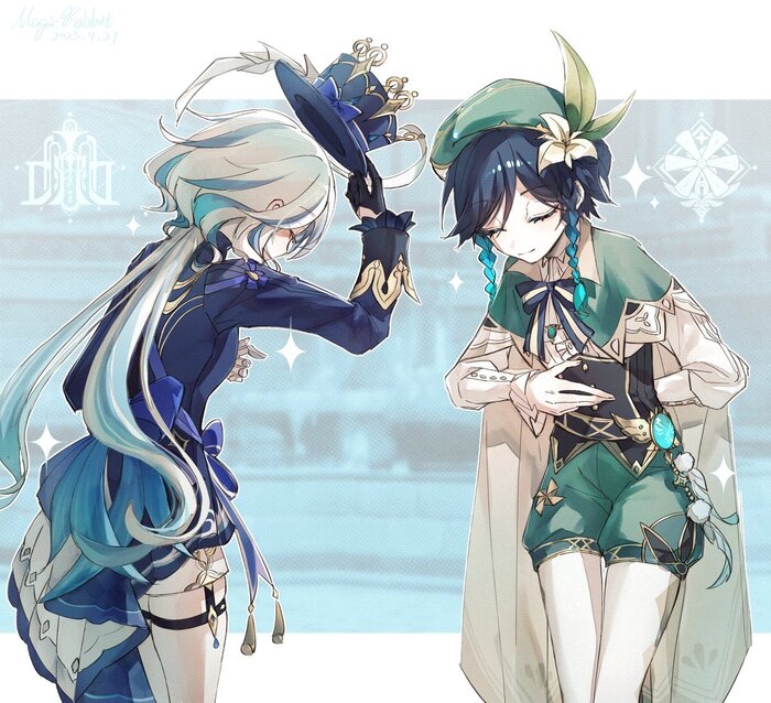     Genshin Impact, , Anime Art, Furina (Genshin Impact), Venti (Genshin Impact)