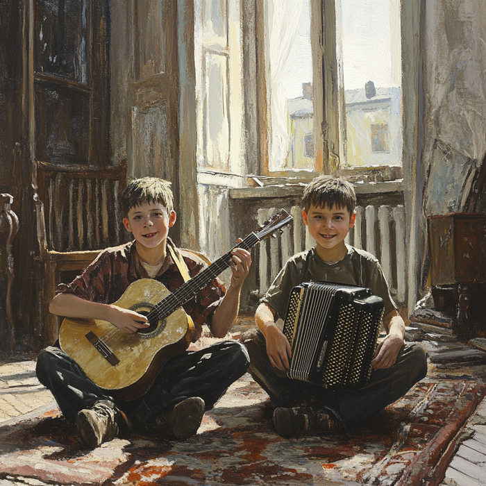 Так видит нейросетка двух мальчиков в советской квартире. Ваще не похожи на нас)