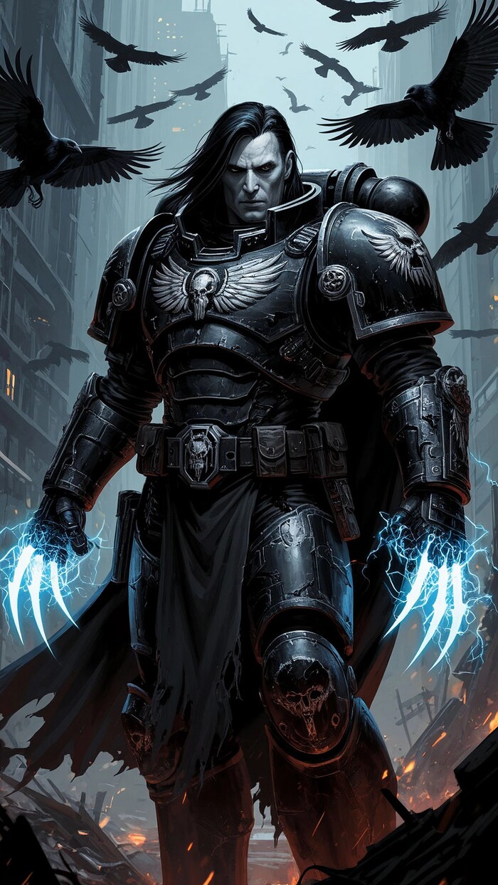 «Гнев» и «Справедливость» — Коракс был вооружён парой силовых когтей, способных без труда разорвать даже прочнейшую броню.