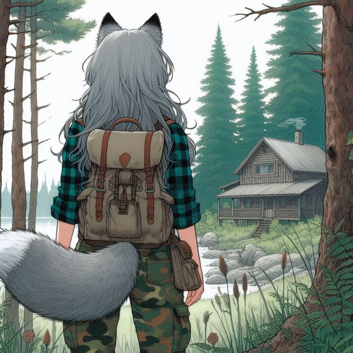 Хельга и искусство тишины Арты нейросетей, Аниме, Anime Art, Арт, Нейронные сети, Девушки, Кицунэ, Animal Ears, Хвост, Original Character, Река, Тайга, Ginger & White, Длиннопост