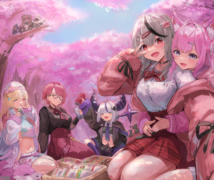 HoloX hanami Hololive, Virtual YouTuber, Laplus Darkness, Sakamata Chloe, Takane Lui, Hakui Koyori, Kazama Iroha, Anime Art, , 
