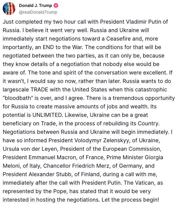 Ответ на пост «Разговор Путина с Трампом»
