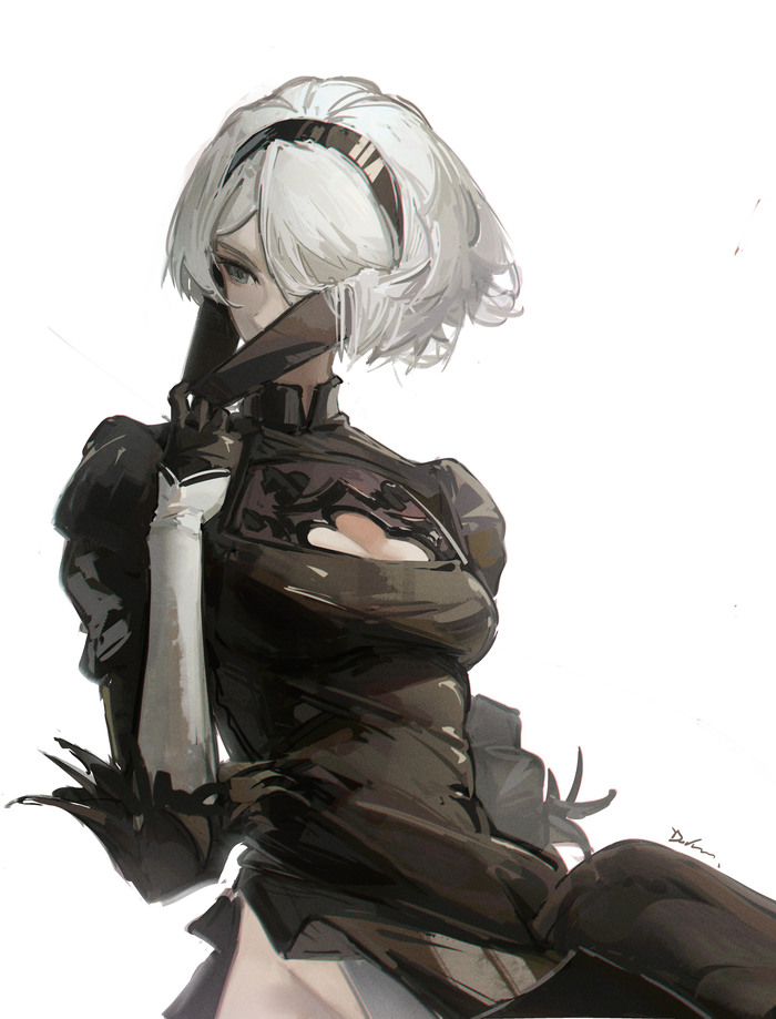 Yorha 2B Anime Art, , Nier Automata, Yorha unit no 2 type B, Pixiv, Game Art