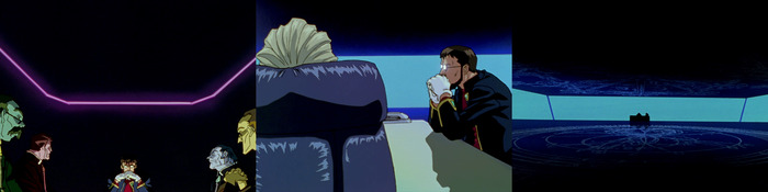 Гендо на отчёте перед SEELE. Гендо с Фуюцки обсуждают их собственный план. Кабинет Гендо