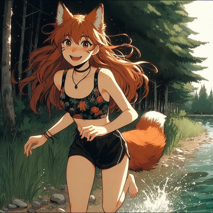 День рыжих! Аниме, Арты нейросетей, Anime Art, Нейронные сети, Арт, Девушки, Original Character, Кицунэ, Animal Ears, Хвост, Рыжие, Веснушки, Ginger & White, Длиннопост