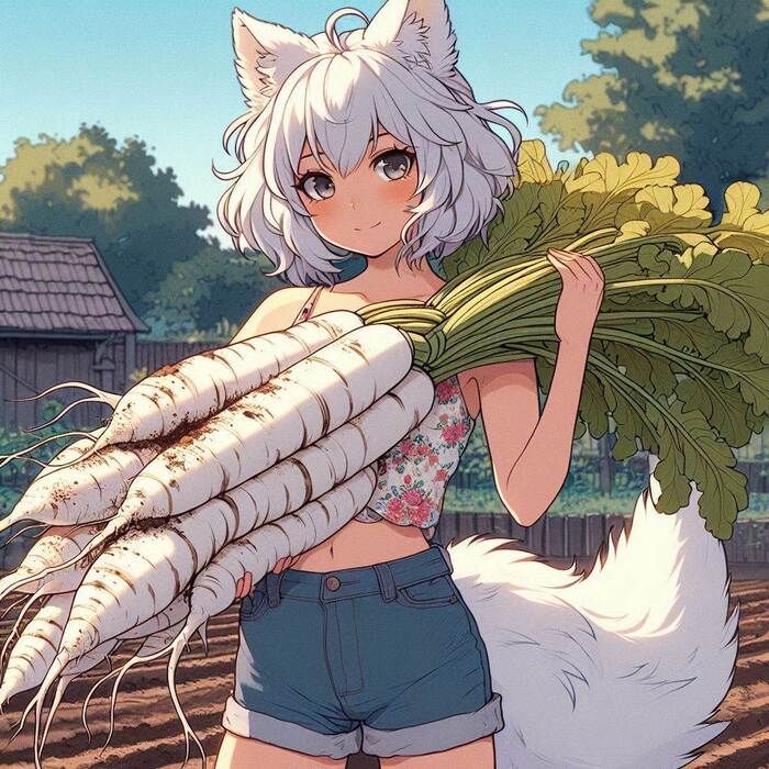 Дайкон! Арты нейросетей, Аниме, Anime Art, Арт, Нейронные сети, Девушки, Кицунэ, Animal Ears, Original Character, Хвост, Дайкон, Огород, Ginger & White, Длиннопост