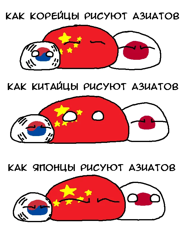 How East Asians Draw Themselves - Series Countryballs Universe, Countryballs, Comics, Picture with text, China, Japan, Корея, Manga, Manhwa, Manhua, Free translation