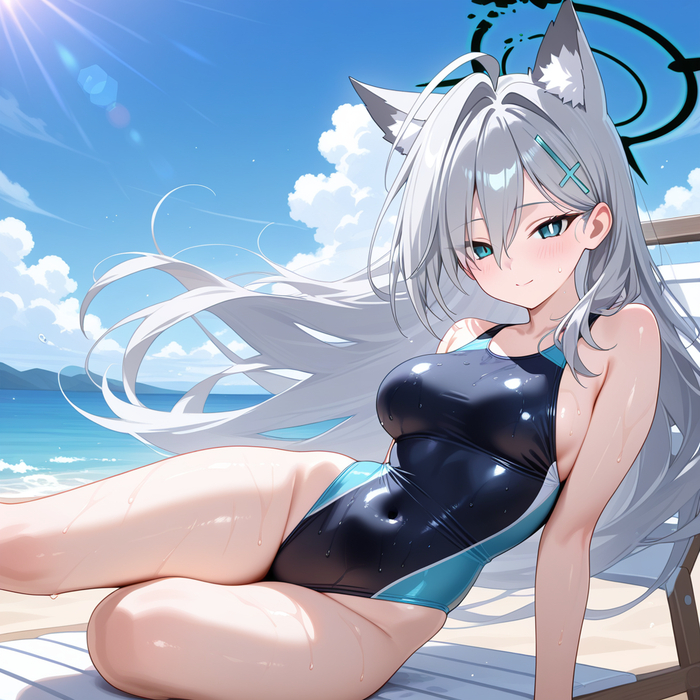 Shiroko & Shiroko , Anime Art, Blue Archive, Shiroko Terror, Sunaookami Shiroko, , One-piece swimsuit,  , 