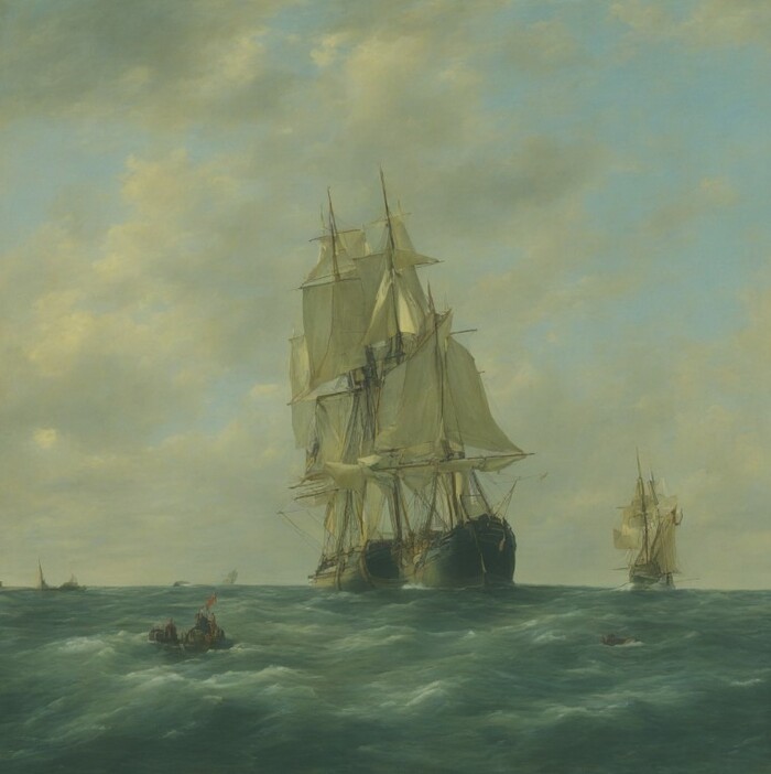 ������ ��������� � painting of two ships in the ocean