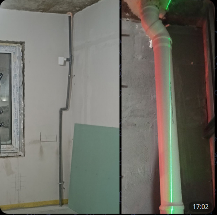 Слева дренаж, справа общий канализационный стояк.