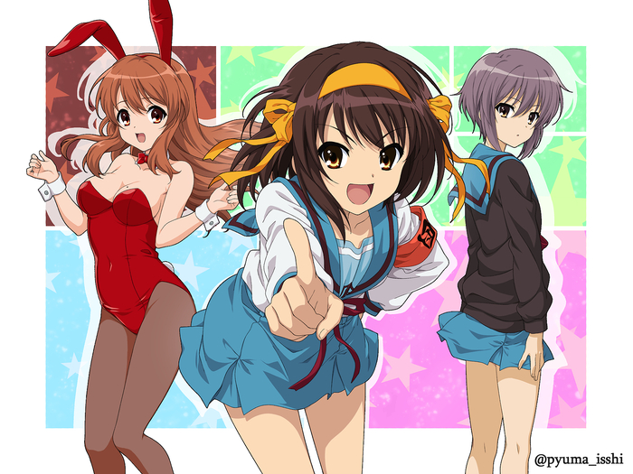  Anime Art, , Suzumiya Haruhi no Yuuutsu, Suzumiya Haruhi, Nagato Yuki, Asahina mikuru, , Pixiv, Bunnysuit