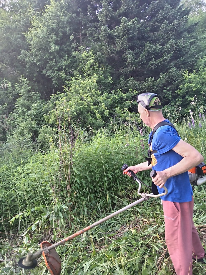 А вон траву косит