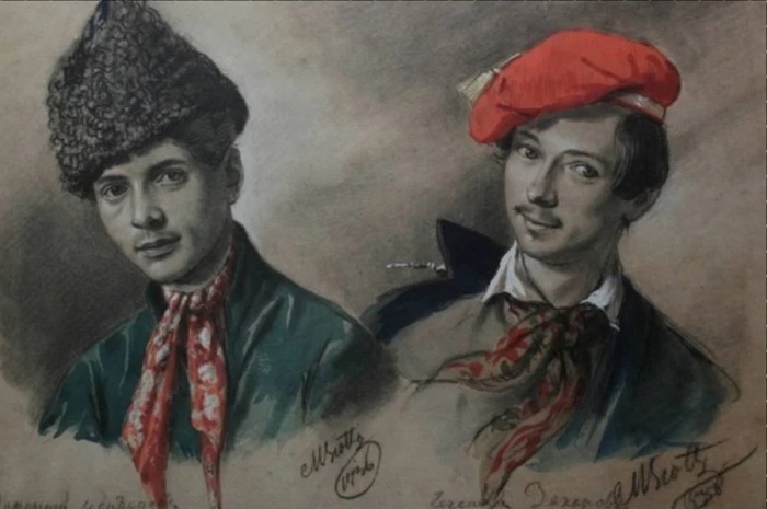 Пётр Захаров изображён на наброске Михаила Скотти «Армянин Нерсесов и чеченец Захаров» (1836) Захаров справа