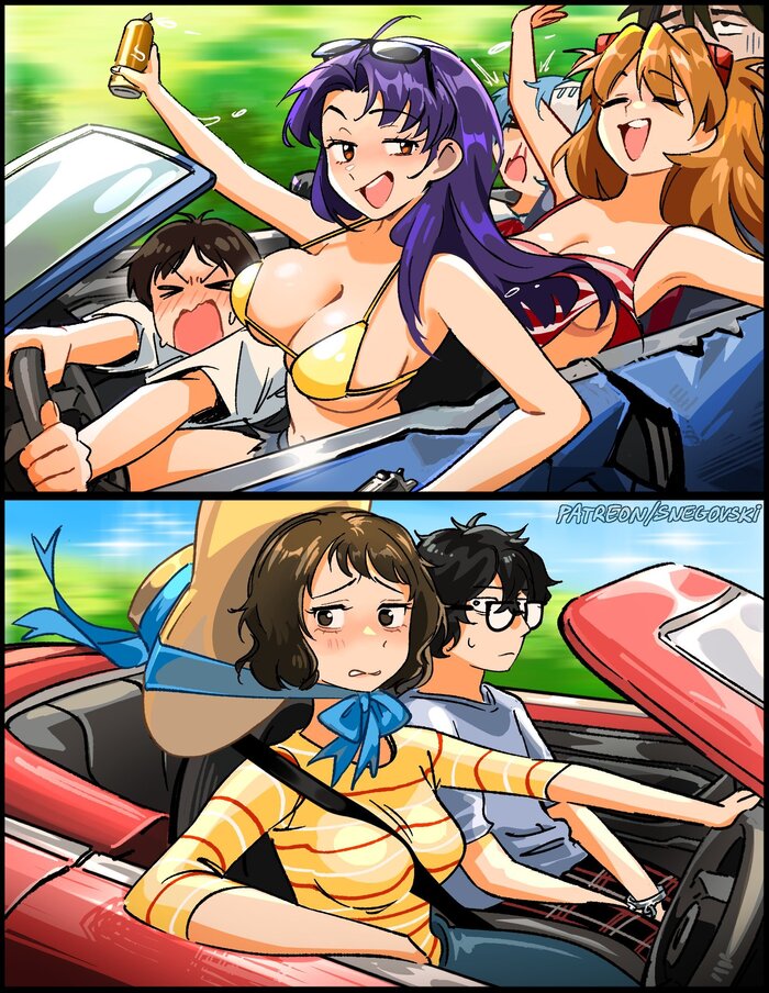      ! , Anime Art, Misato Katsuragi, Asuka Langley, Shinji Ikari, Rei Ayanami, Kawakami sadayo, Ryoji Kaji, Ren amamiya, Evangelion, Persona 5, Snegovski, 