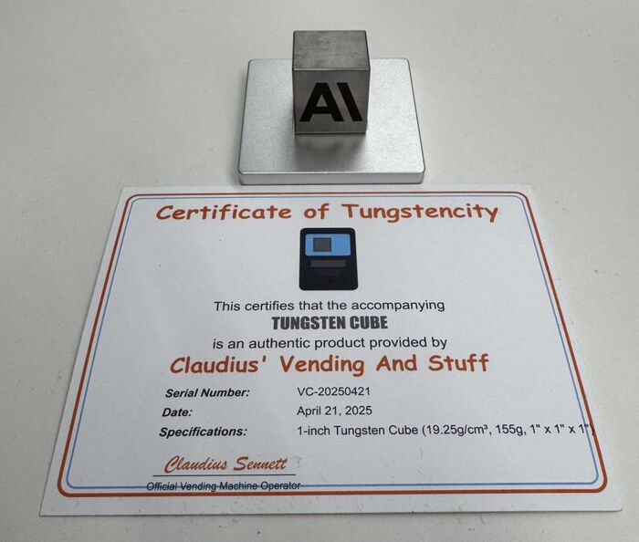 Главный кек этой истории: кто-то в шутку попросил у бота начать продавать через вендинговый автомат вольфрамовые кубы, и Клод реально это сделал (правда, ценник на них он почему-то поставил на уровне $25 – примерно в три раза дешевле их рыночной стоимости)