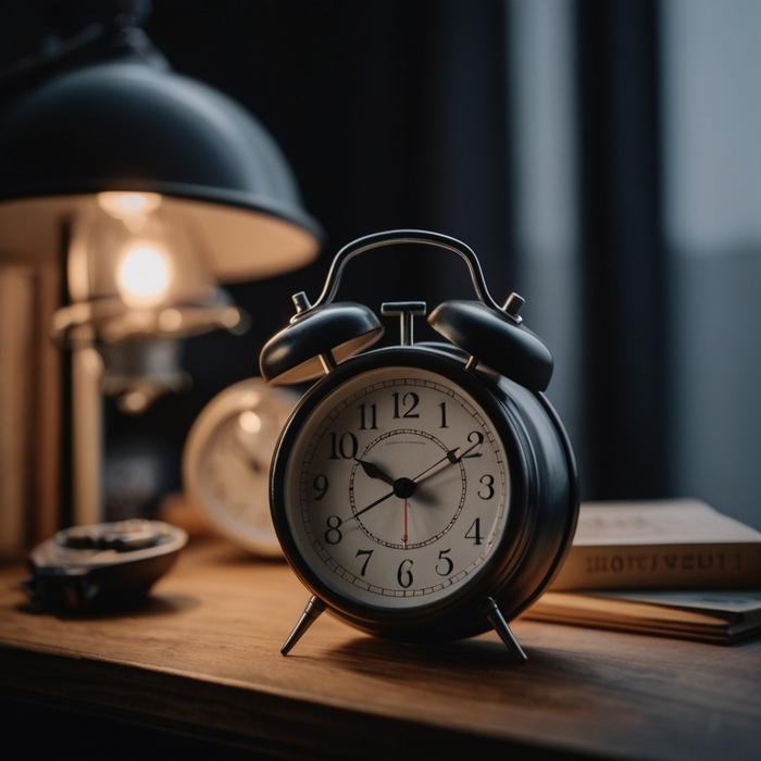 Alarm clock shows 5:00 AM