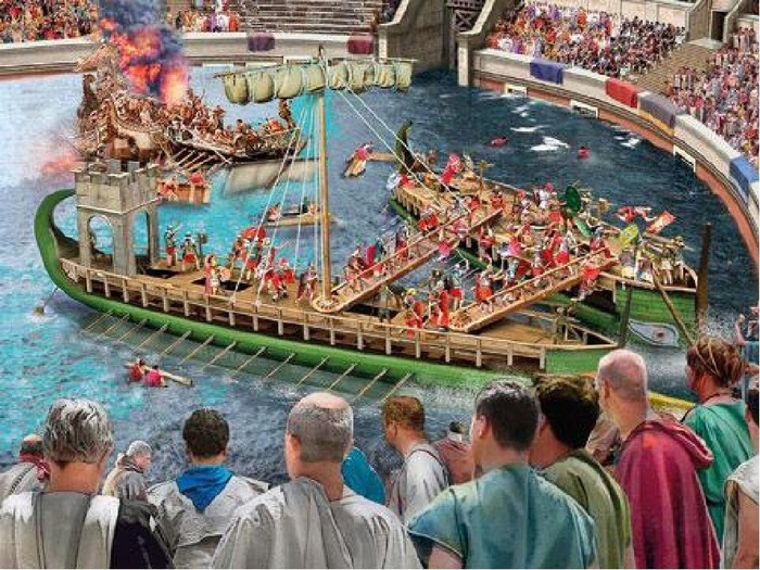 Древнеримские зрители смотрят на навмахию. Современная иллюстрация