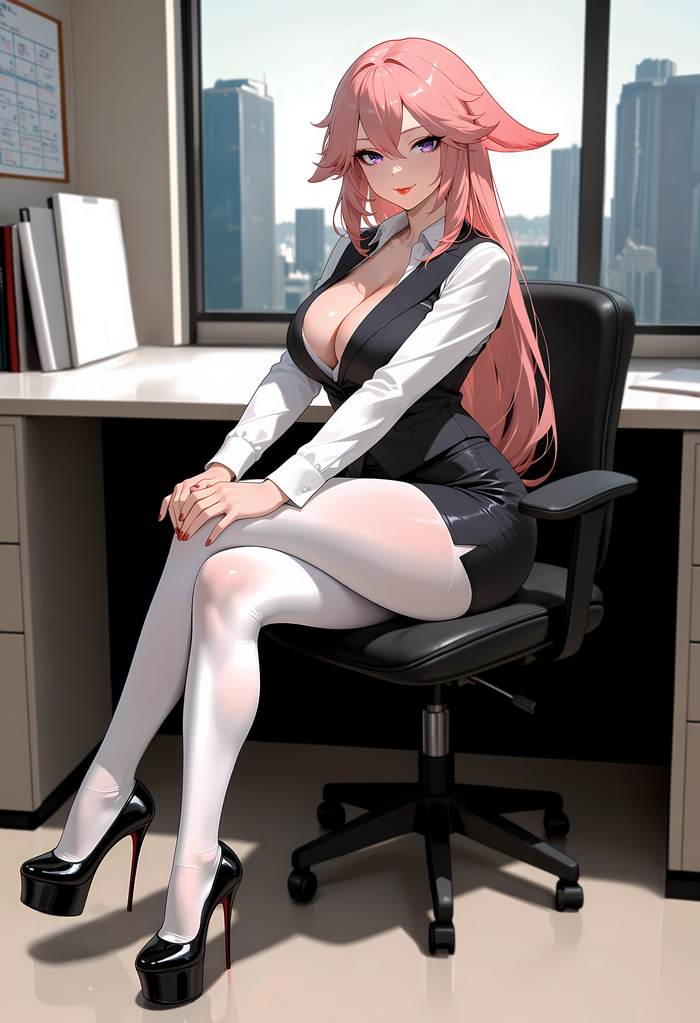 Miko Office Lady Anime Art, Genshin Impact, Yae Miko (Genshin Impact), Office lady,  , 