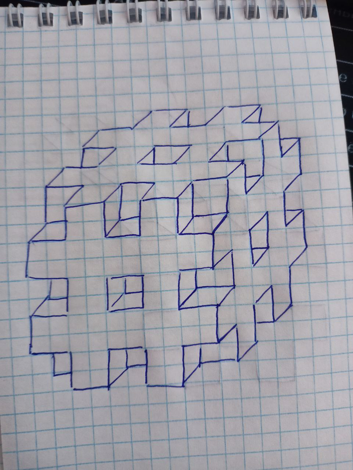 это один из простых, но также можно добавить ступени в углах и количество торцевых выступов увеличить; upd: спасибо @Sag90, за найденный косяк, перезалил )