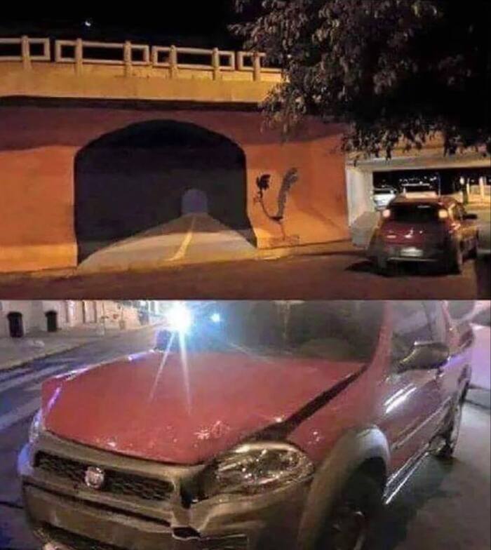 Водитель FIAT влетел в ФЕЙКОВЫЙ тоннель, нарисованный уличным художником под мостом — прямо как в мультике Looney Tunes