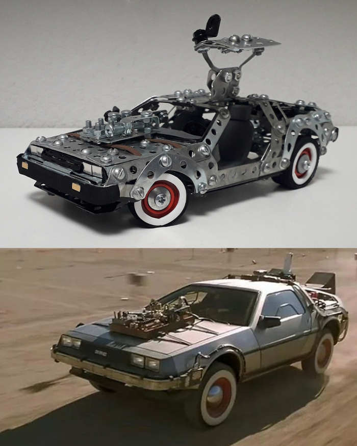 DeLorean «Назад в будущее 3» из металлического конструктора в процессе