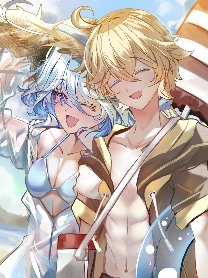     Pixiv, Anime Art, , Genshin Impact, Aether (Genshin Impact), Furina (Genshin Impact),   