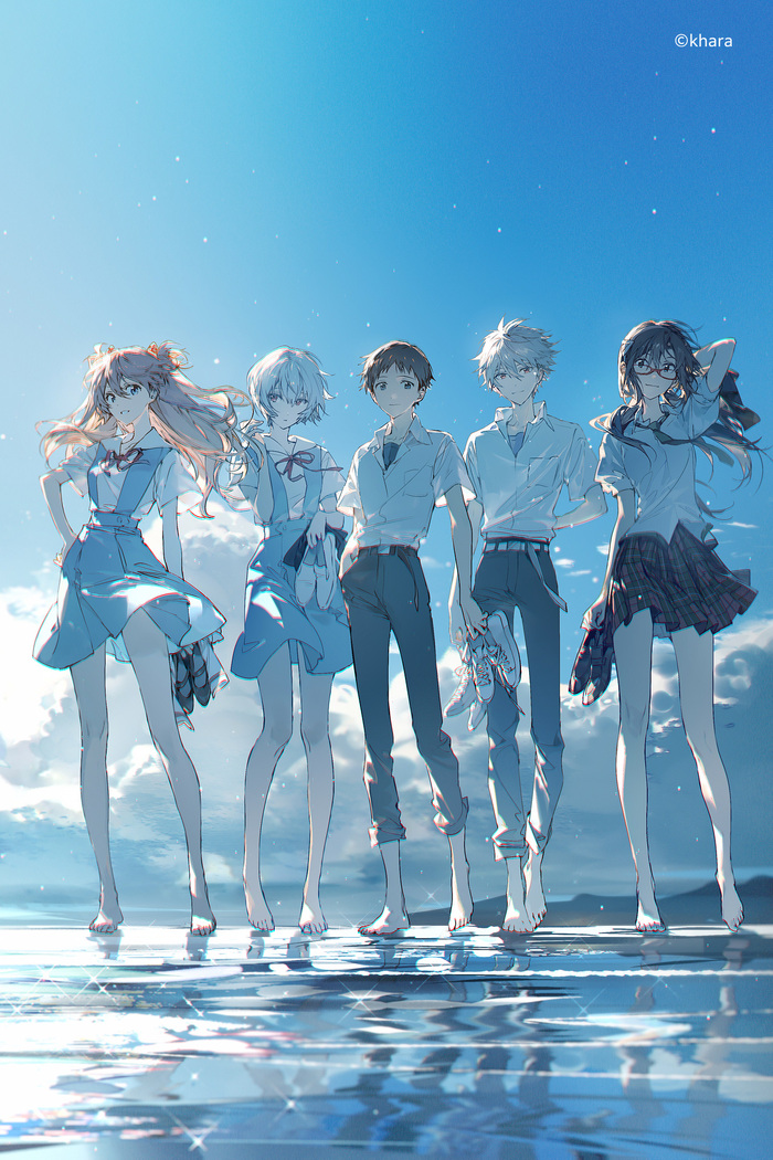 EVA Party , Anime Art, Rebuild of Evangelion, Evangelion, Asuka Langley, Rei Ayanami, Shinji Ikari, Nagisa Kaworu, Makinami Mari