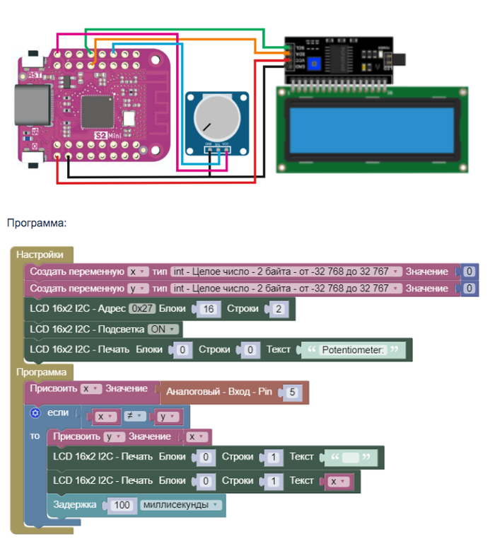 Потенциометр + ESP32 S2 Mini