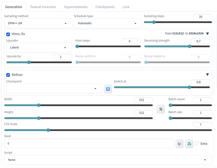 Настройки генерации изображений