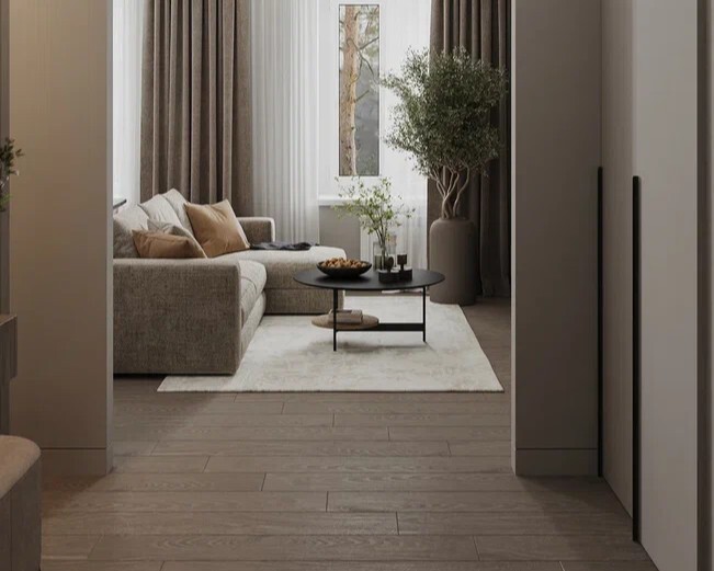 Дизайн интерьера квартиры в ЖК «Золотой», прихожая в светлых оттенках от студии Artum.