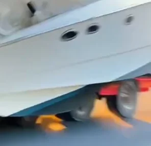 When you are in a hurry to launch your yacht - Fail, Crash, The bridge of stupidity, Shipping, Yacht, launching, Truck, Video, Vertical video, Short videos, Neural Network Content, Neural Networks, Artificial Intelligence, Luma Ai